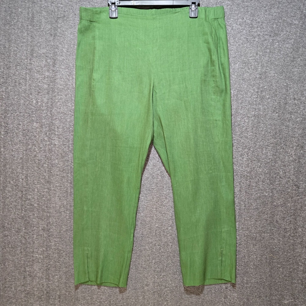 J Jill Linen Stretch Pull On Crop Pants Womens Large Green Palm Ankle NWT